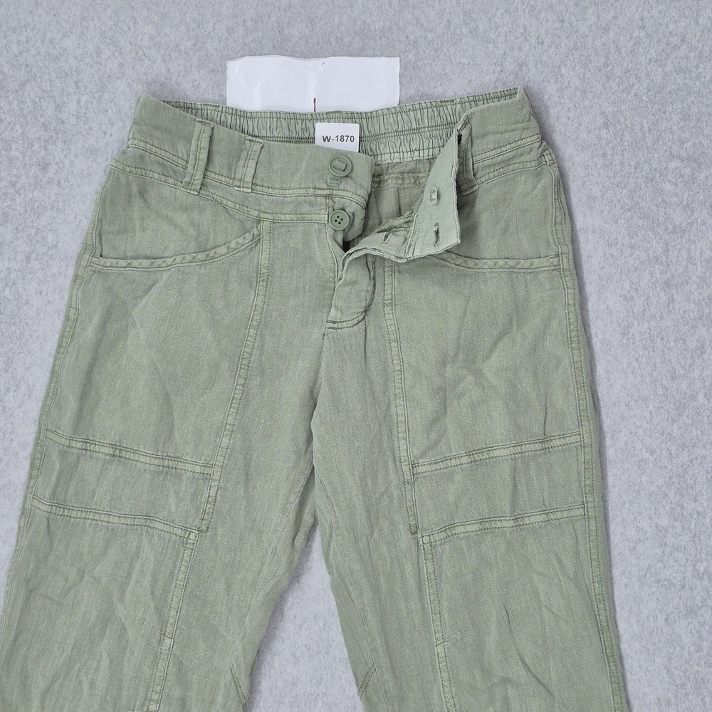 Free People Women Pants S Green Cotton Linen Big Hit Slouch Beach Coastal - Picture 6 of 12
